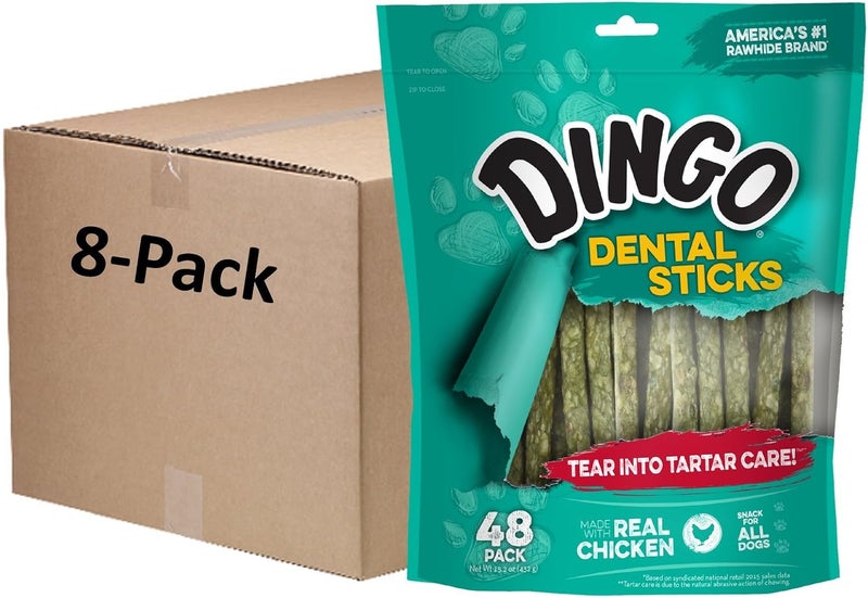 Dingo Tartar and Breath Dental Sticks for All Dogs, 48-Count (Pack of 8) - Image 1